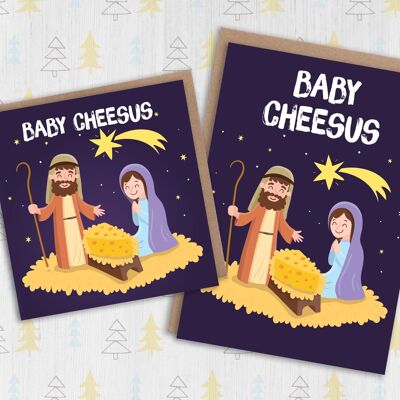 Carte de Noël crèche au fromage : Baby Cheesus
