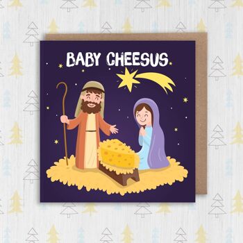 Carte de Noël crèche au fromage : Baby Cheesus 2
