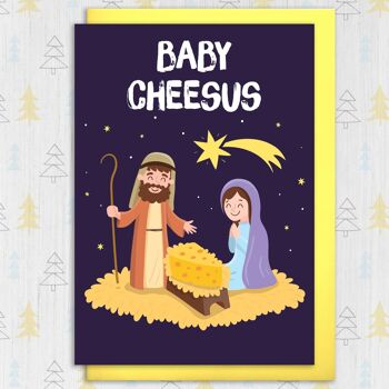 Carte de Noël crèche au fromage : Baby Cheesus 3