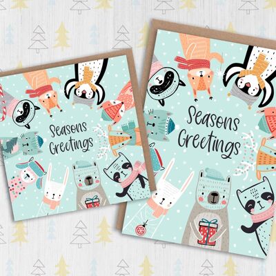 Cartolina di Natale con animali del bosco: Buone Feste