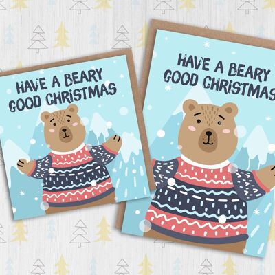 Oso tarjeta de Navidad: Beary buena Navidad