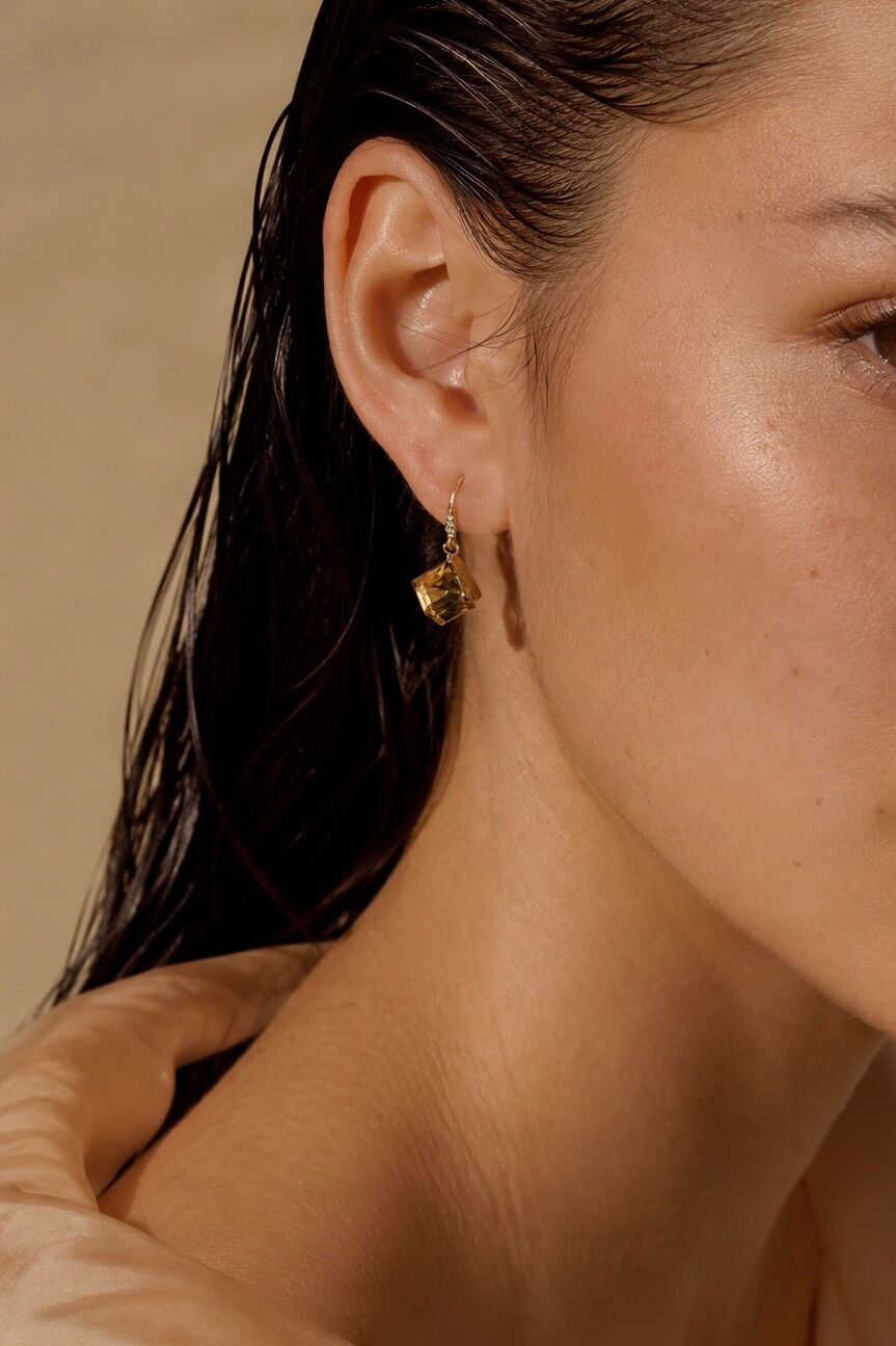 Boucles d'oreilles pendantes à cristal carré facetté en acier inoxydable 124AQ759