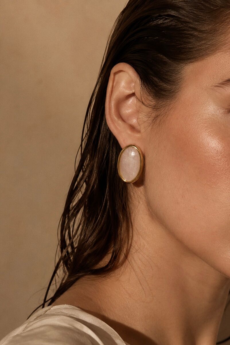 Boucles d'oreilles ovales effet nacré en acier inoxydable 124AQ768