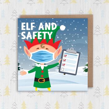 Carte de Noël santé et sécurité : Elfe et planchette de sécurité 2