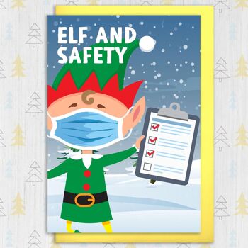 Carte de Noël santé et sécurité : Elfe et planchette de sécurité 3
