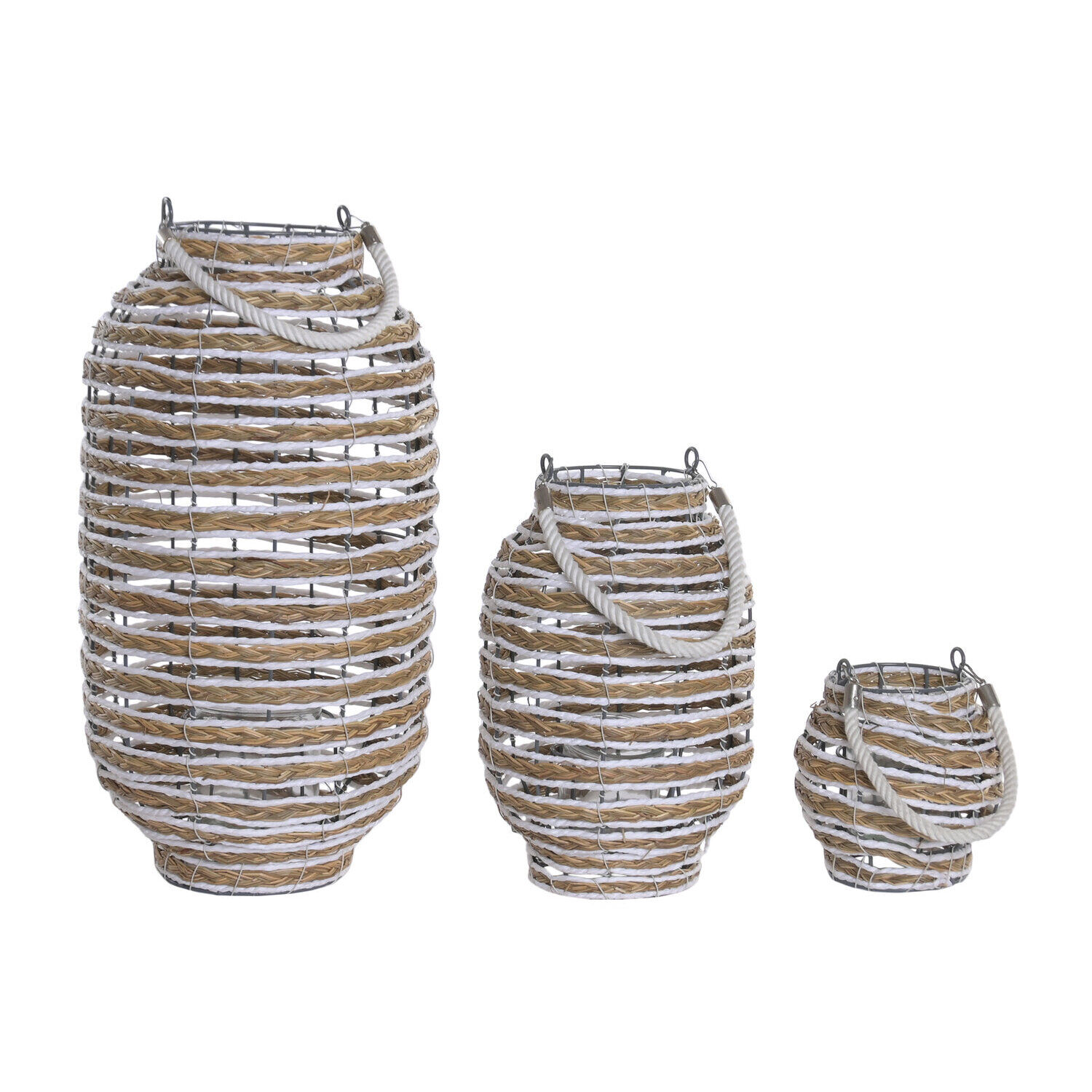 Portavela Set 3 Seagrass Metal 25X25X47 Natural