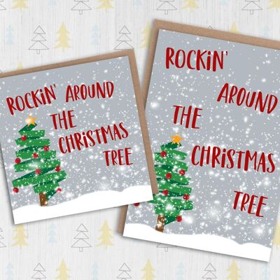 Weihnachtskarte: Rocken um den Weihnachtsbaum