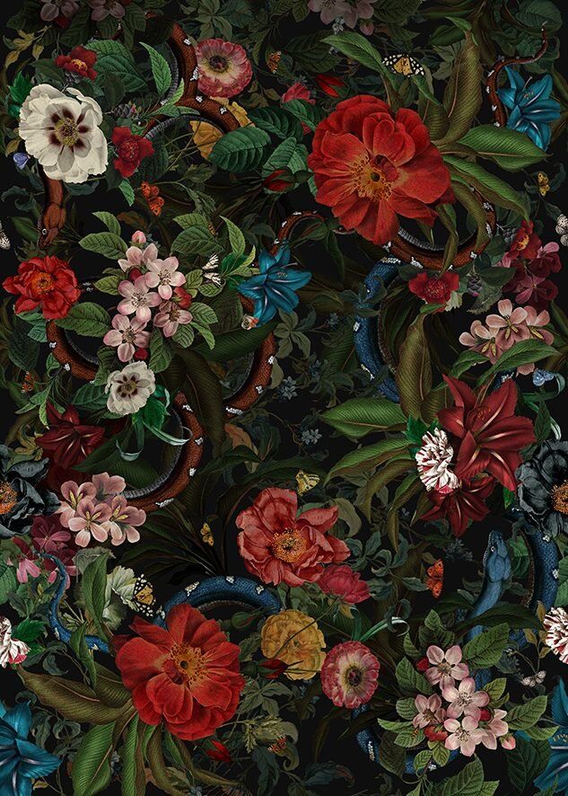 BLACK FLORAL AND SNAKE FABRIC BY THE METER