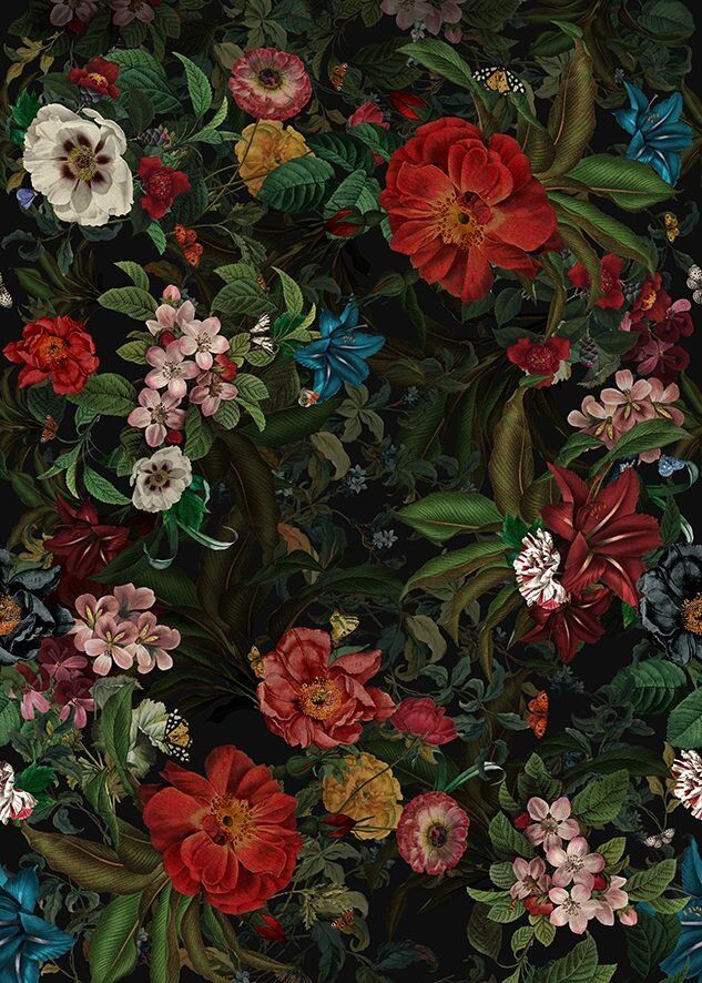 Lush Black Floral Fabric by the Meter