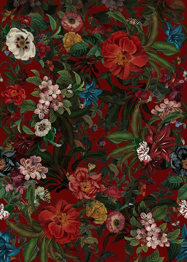 Lush Red Floral Fabric by the Meter