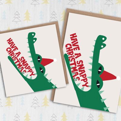 Krokodil, Alligator Weihnachtskarte: Bissige Weihnachten