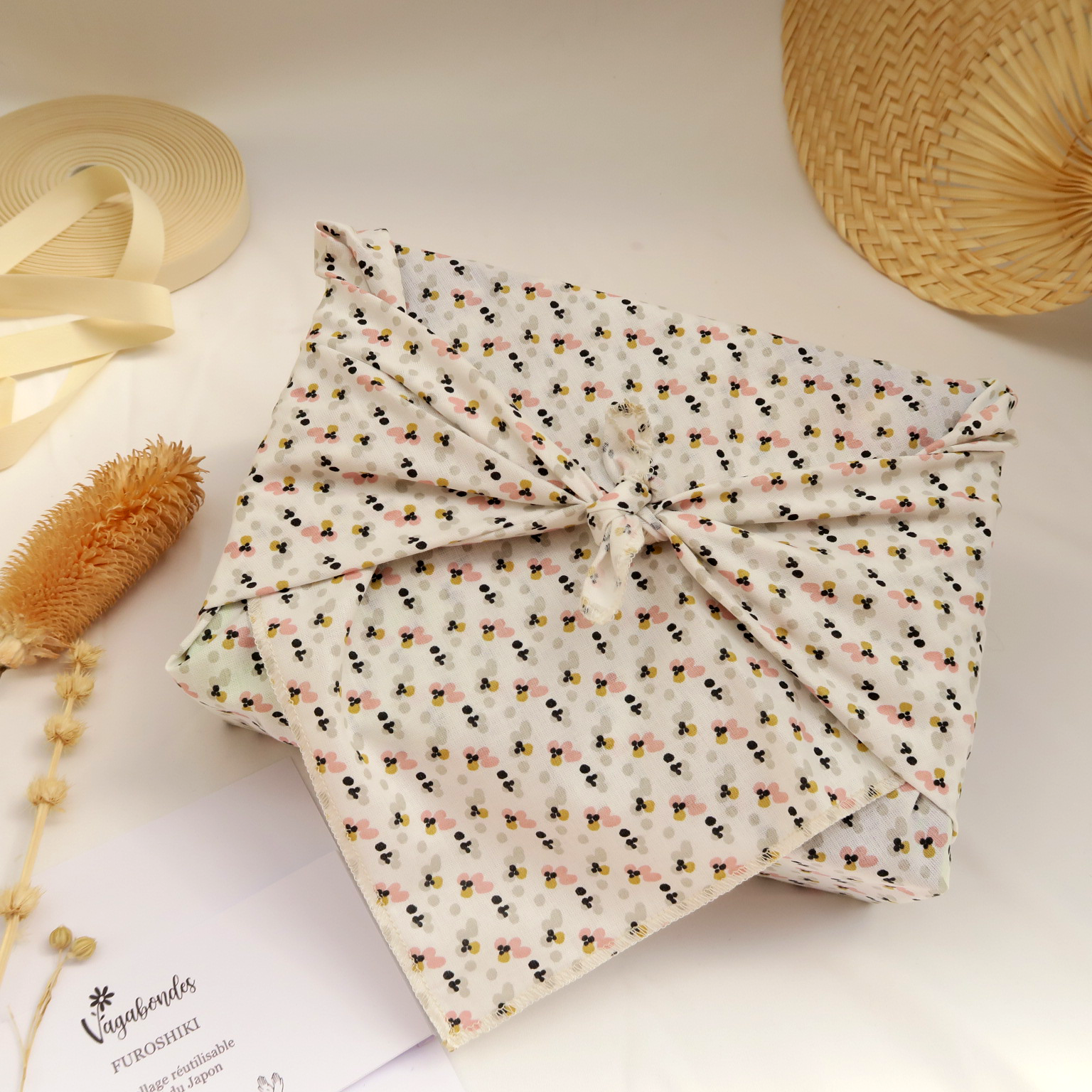 Furoshiki réutilisable – Emballage cadeau en tissu - 49x49 cm et 70x70 cm