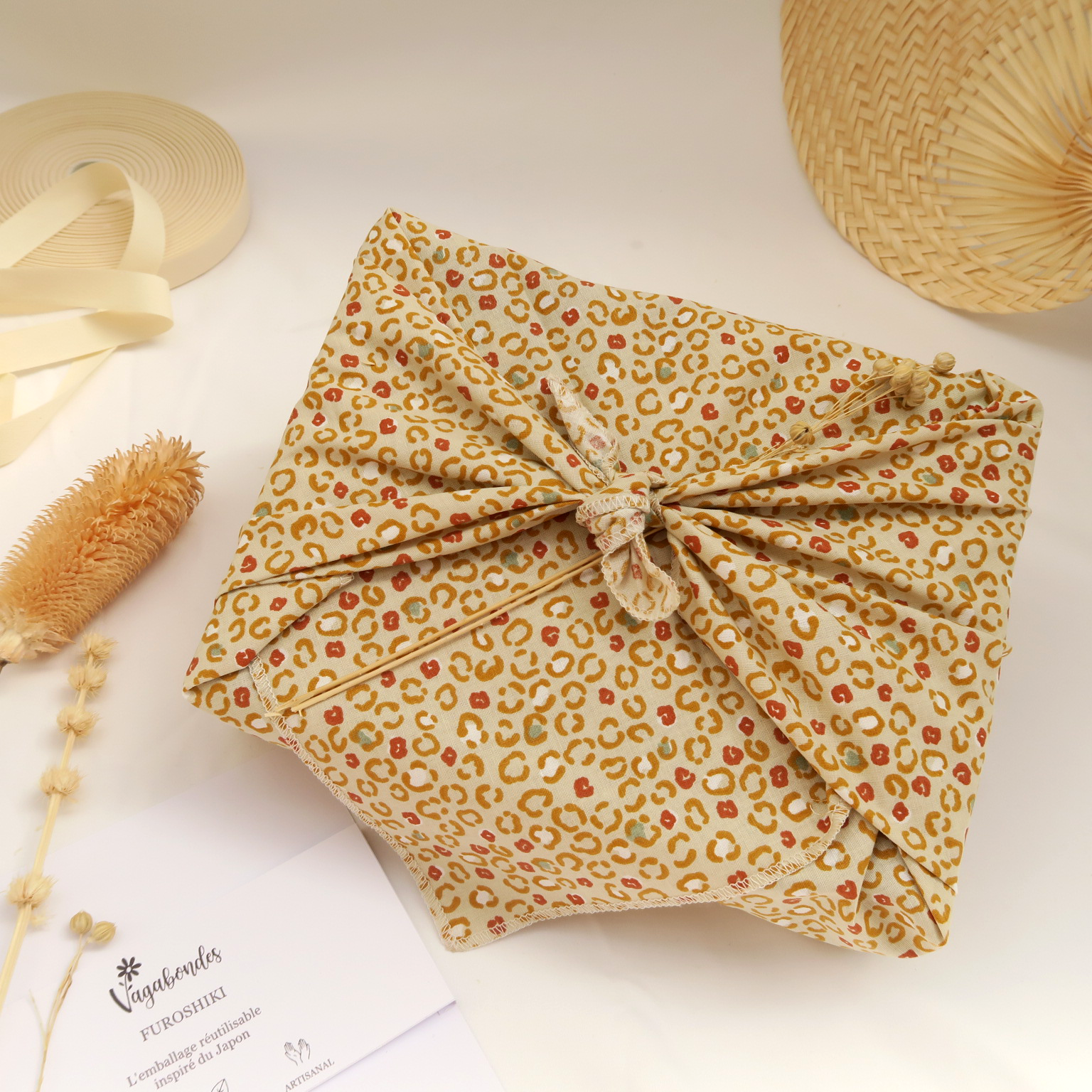 Furoshiki réutilisable – Emballage cadeau en tissu - 49x49 cm et 70x70 cm