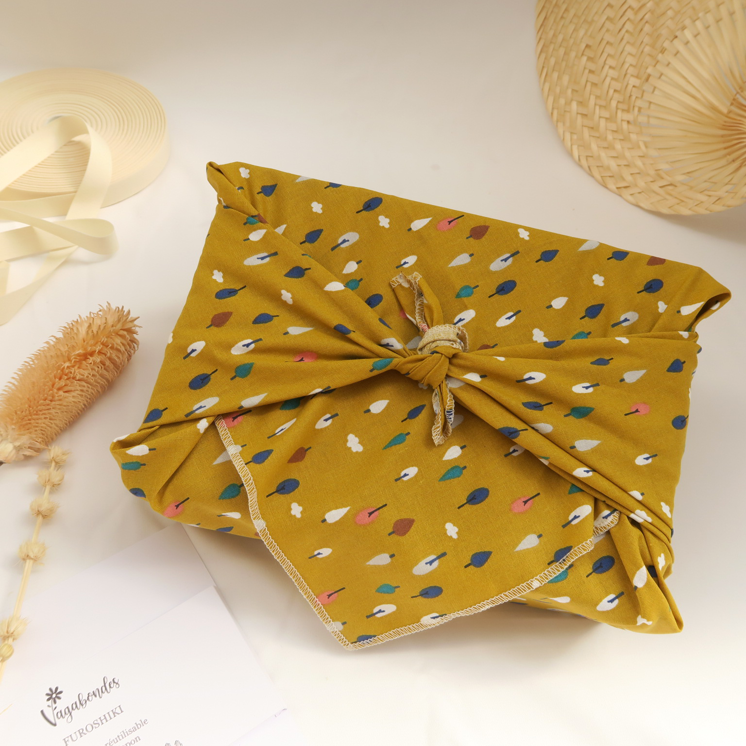 Furoshiki réutilisable – Emballage cadeau en tissu - 49x49 cm et 70x70 cm