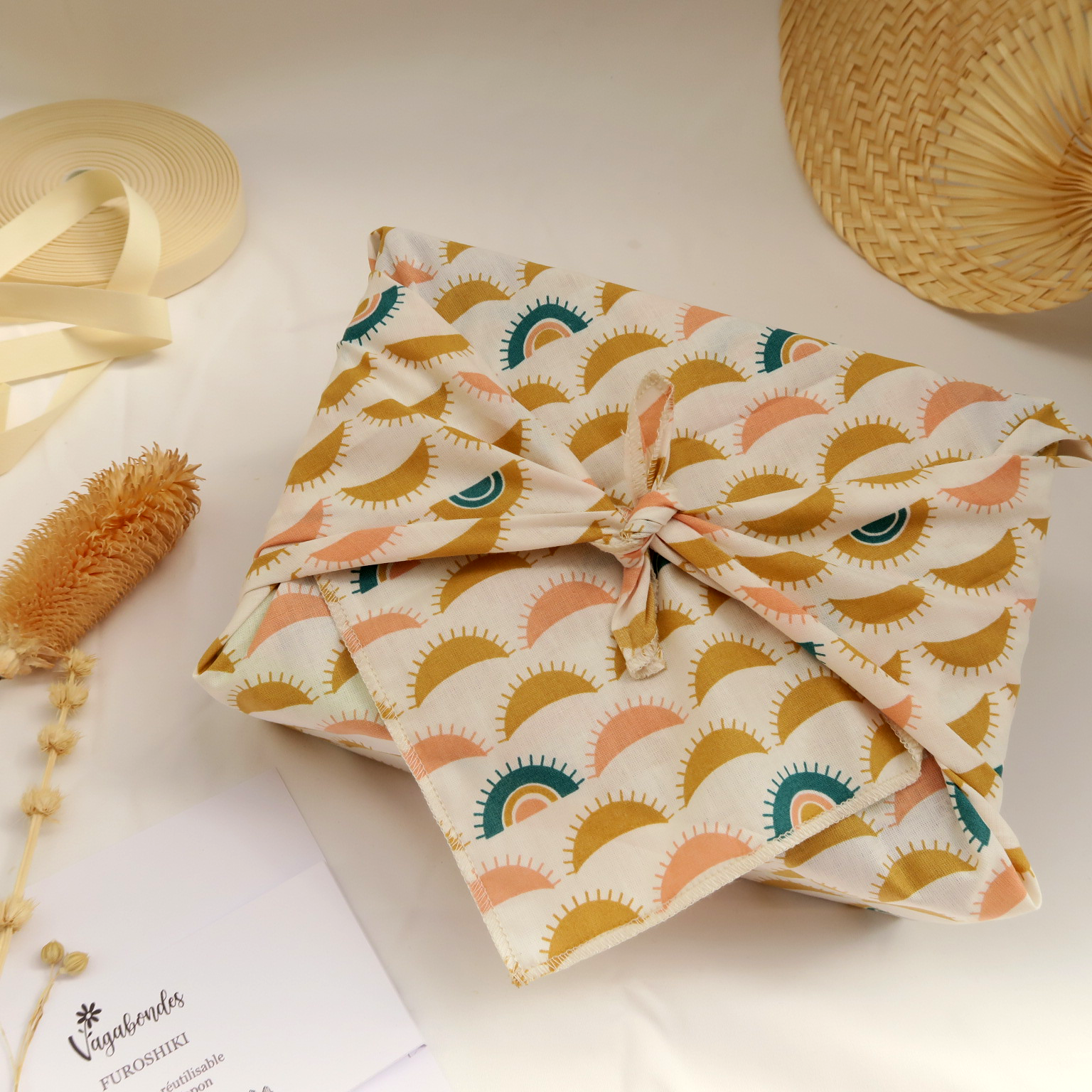 Furoshiki réutilisable – Emballage cadeau en tissu - 49x49 cm et 70x70 cm