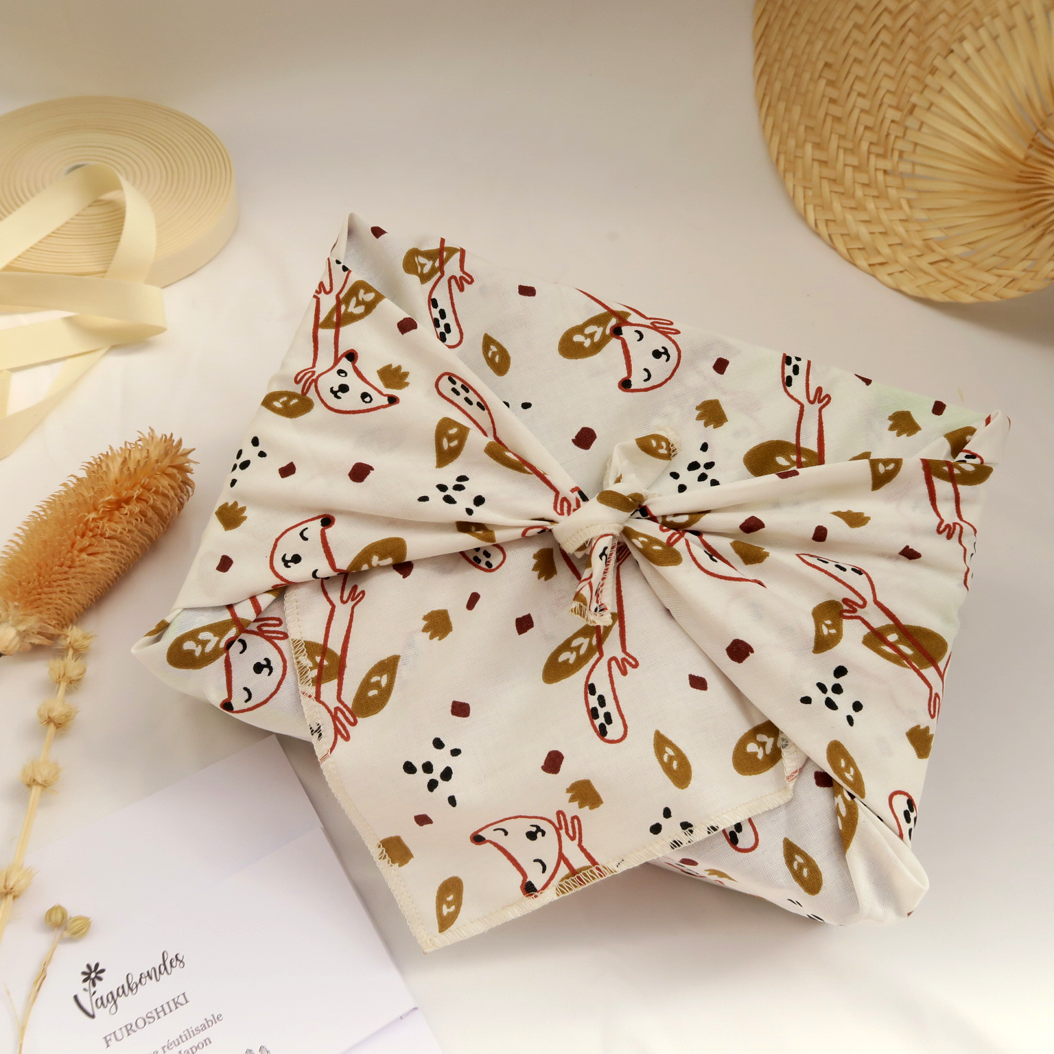 Furoshiki réutilisable – Emballage cadeau en tissu - 49x49 cm et 70x70 cm