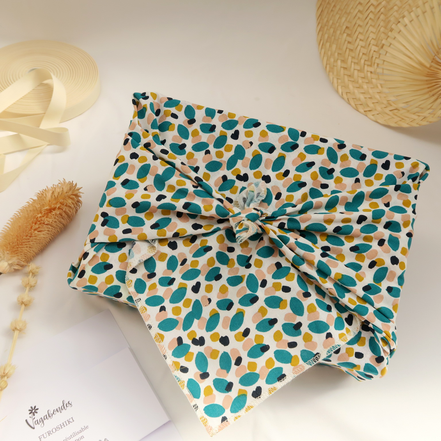 Furoshiki réutilisable – Emballage cadeau en tissu - 49x49 cm et 70x70 cm