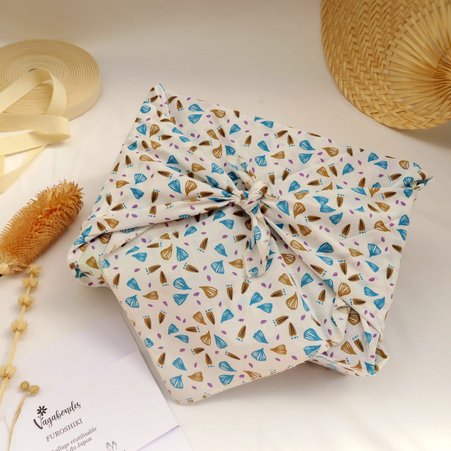 Furoshiki réutilisable – Emballage cadeau en tissu - 49x49 cm et 70x70 cm