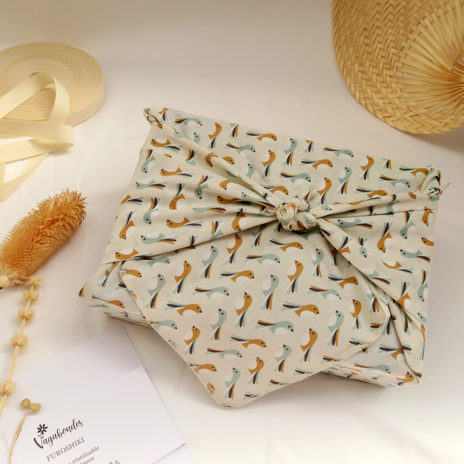 Furoshiki réutilisable – Emballage cadeau en tissu - 49x49 cm et 70x70 cm