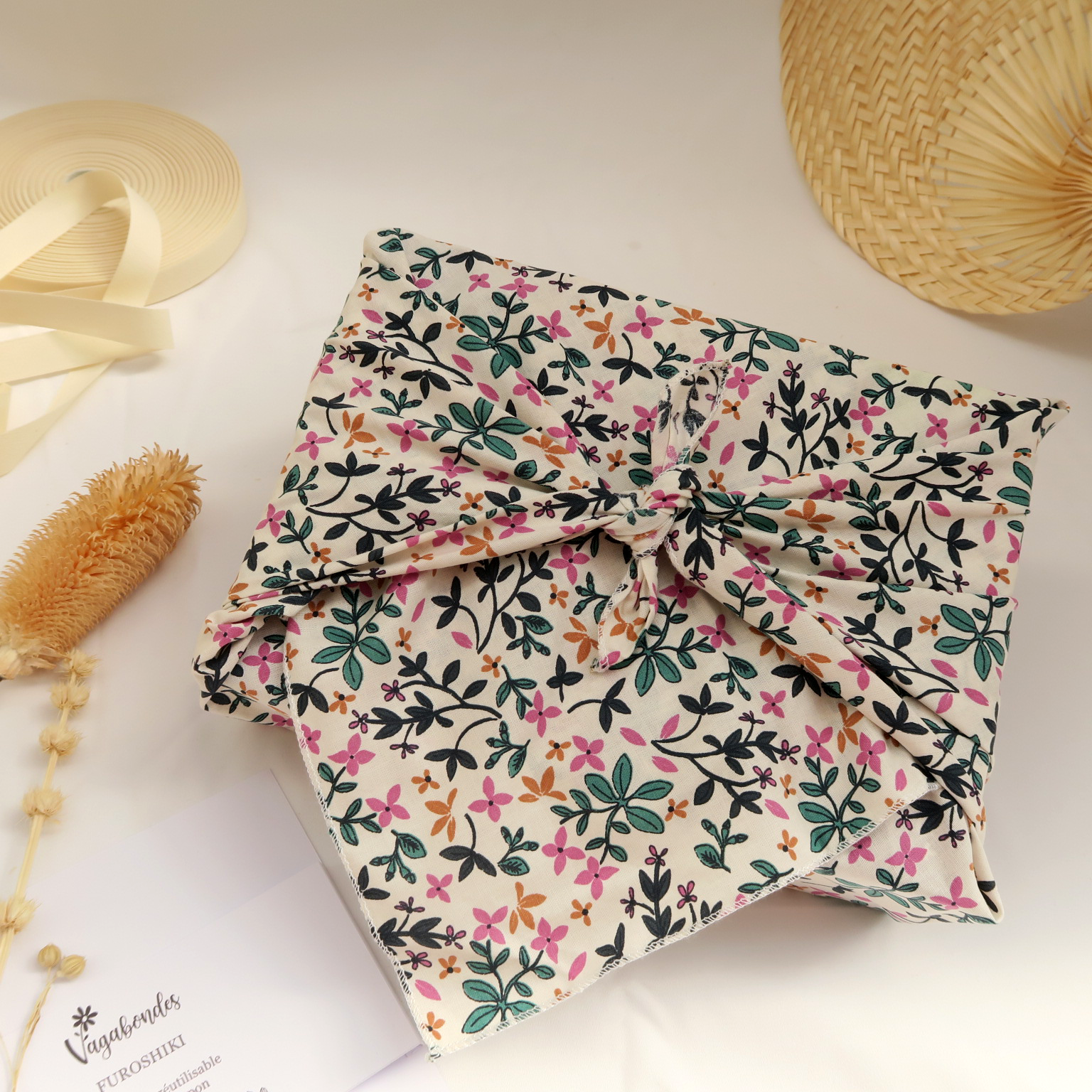 Furoshiki réutilisable – Emballage cadeau en tissu - 49x49 cm et 70x70 cm