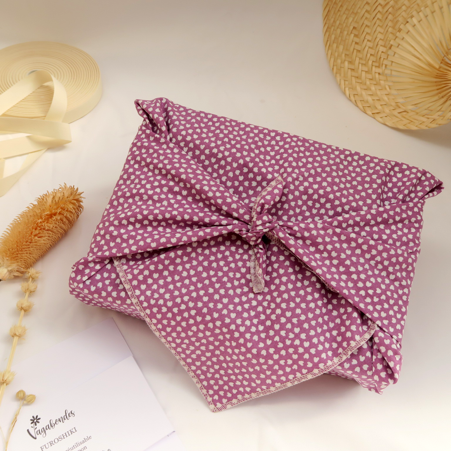 Furoshiki réutilisable – Emballage cadeau en tissu - 49x49 cm et 70x70 cm