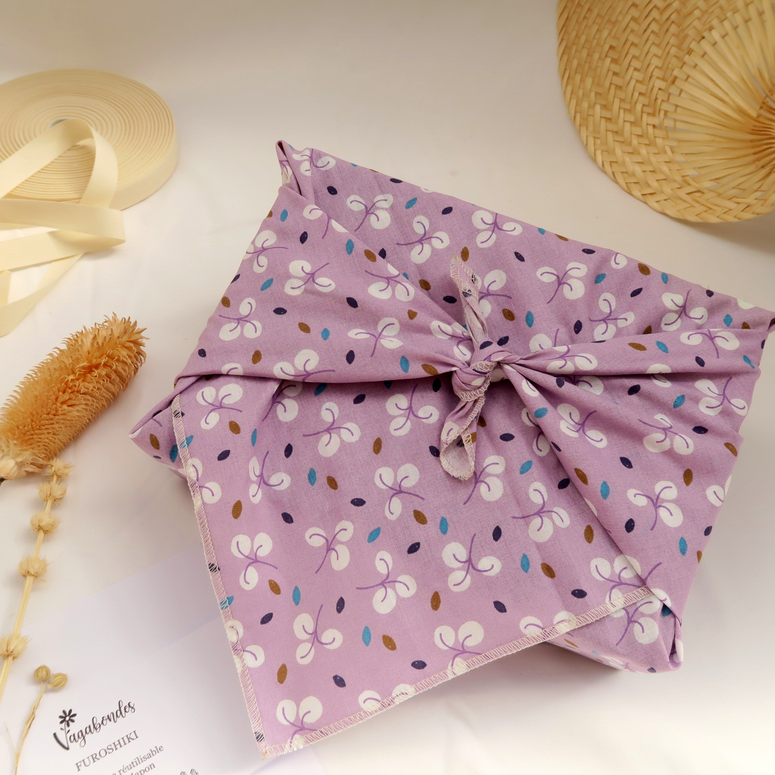 Furoshiki réutilisable – Emballage cadeau en tissu - 49x49 cm et 70x70 cm
