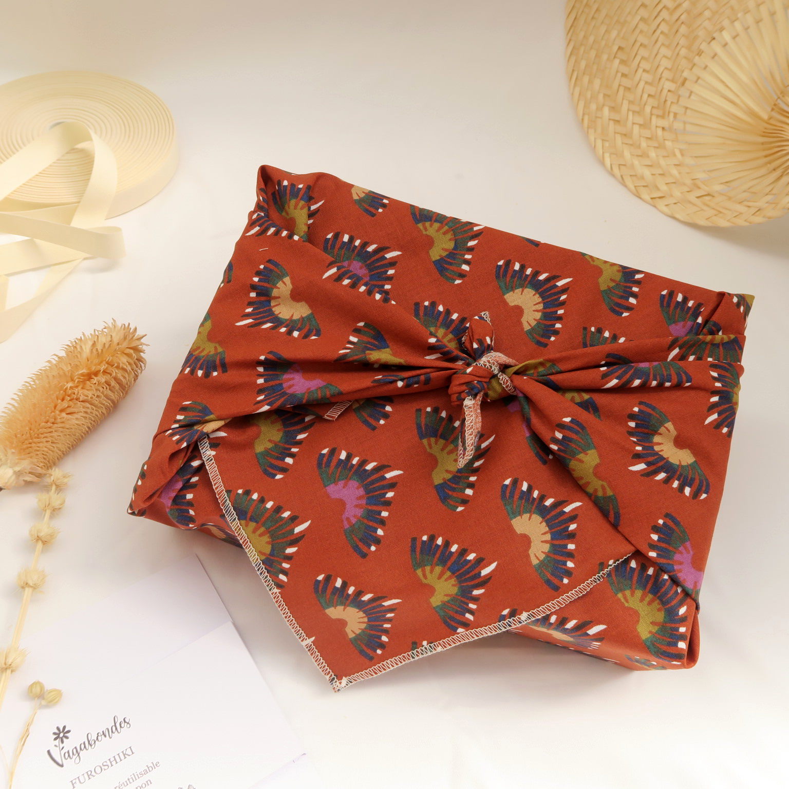 Furoshiki réutilisable – Emballage cadeau en tissu - 49x49 cm et 70x70 cm