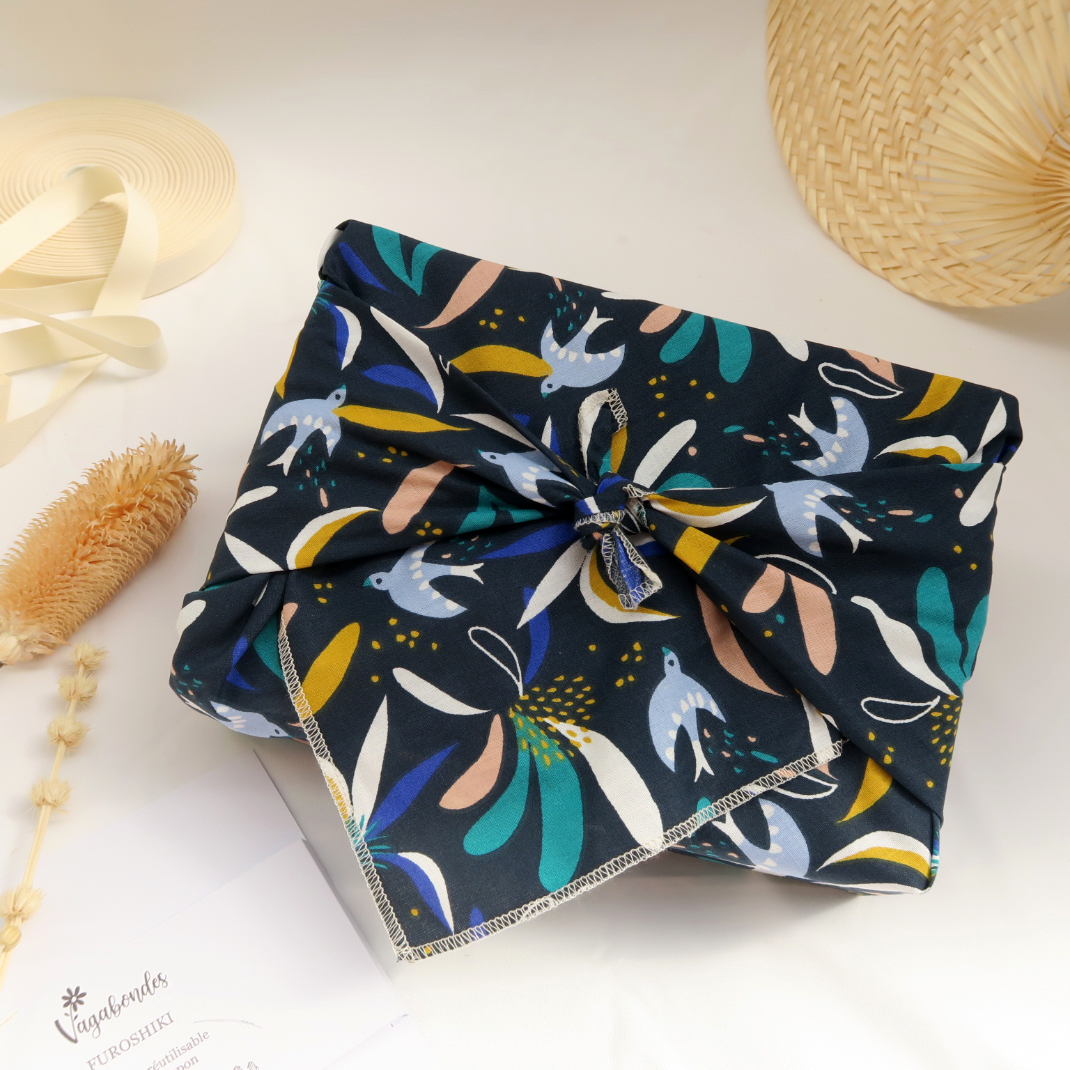 Furoshiki réutilisable – Emballage cadeau en tissu - 49x49 cm et 70x70 cm