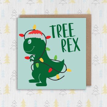 Carte de Noël dinosaure : Tree Rex 2