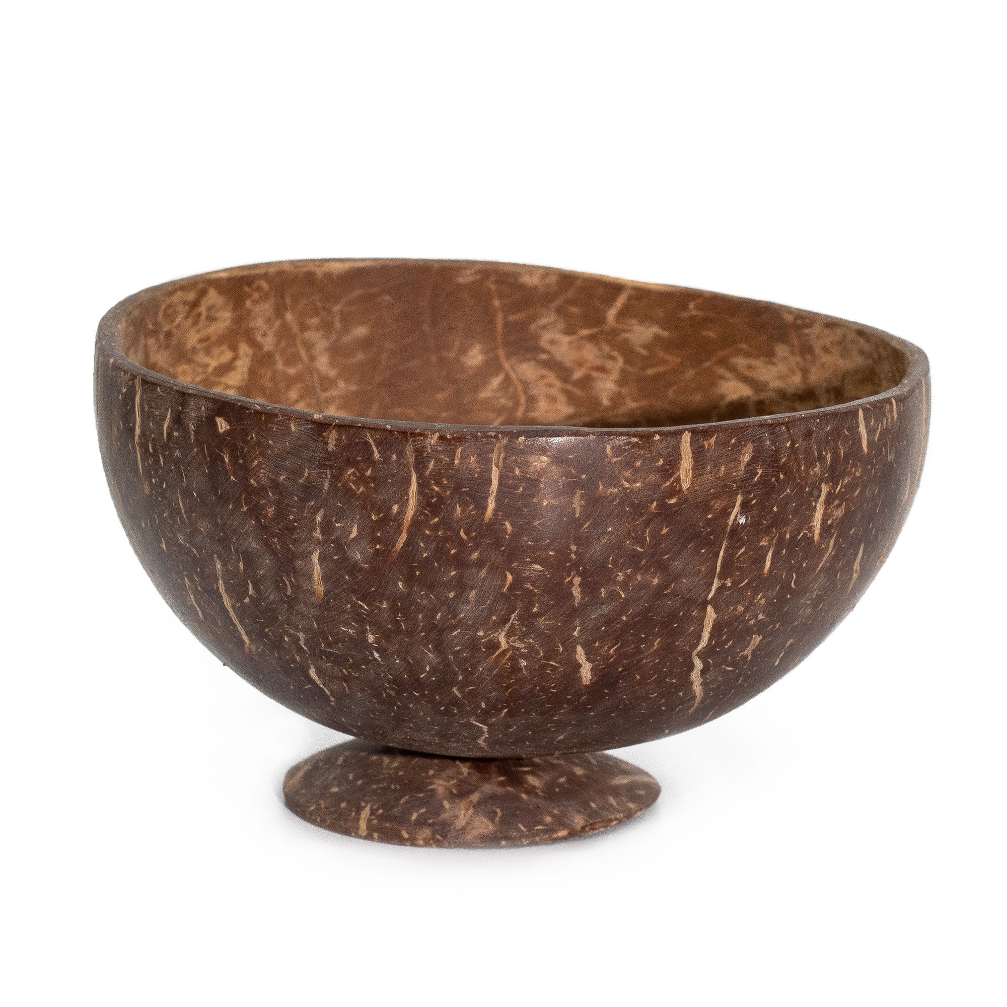 Medium natural coconut bowl on stand - polished - handcrafted - 8x13 cm