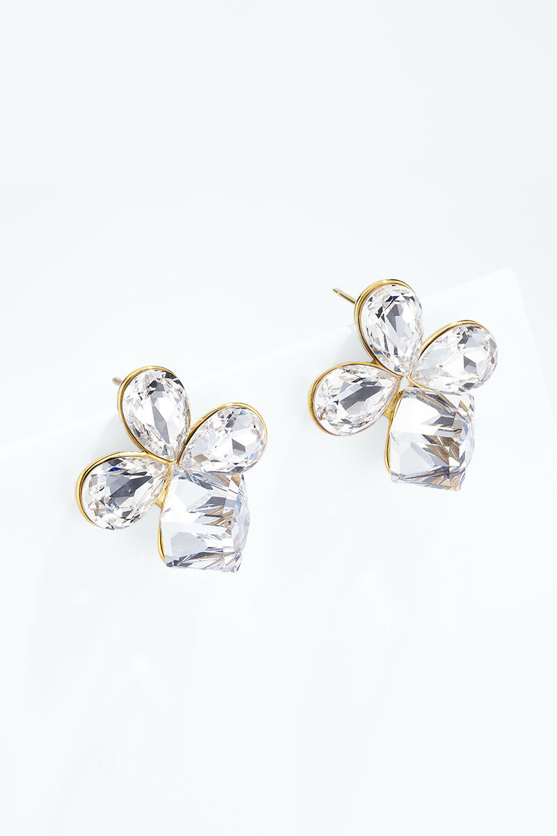 Boucles d'oreilles trèfle à zircons en acier inoxydable 124AQ711