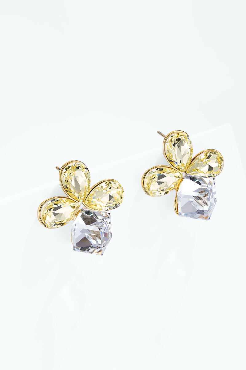 Boucles d'oreilles trèfle à zircons colorés en acier inoxydable 124AQ712