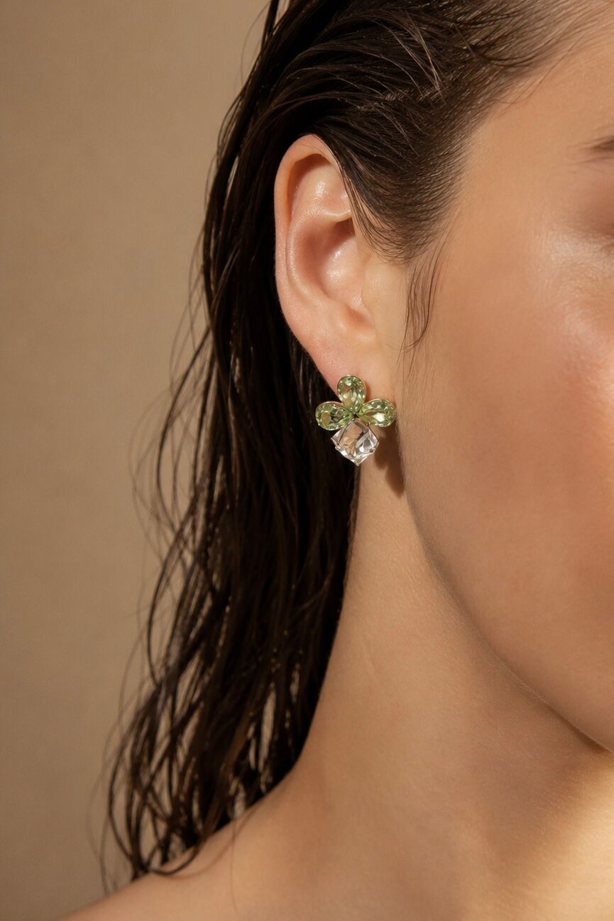 Boucles d'oreilles trèfle à zircons colorés en acier inoxydable 124AQ713