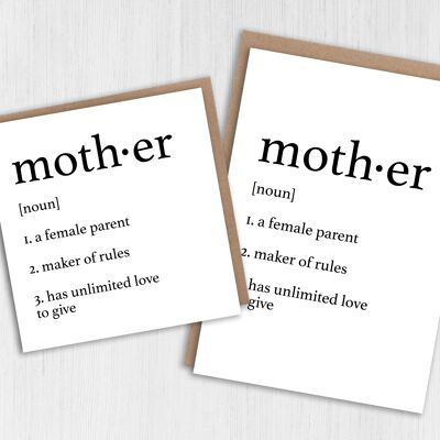 Mother's Day, birthday card: Dictionary definition of mother
