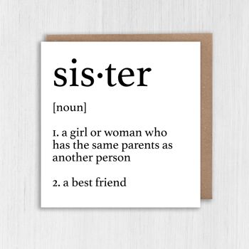 Carte d'anniversaire : définition du dictionnaire de la sœur 2