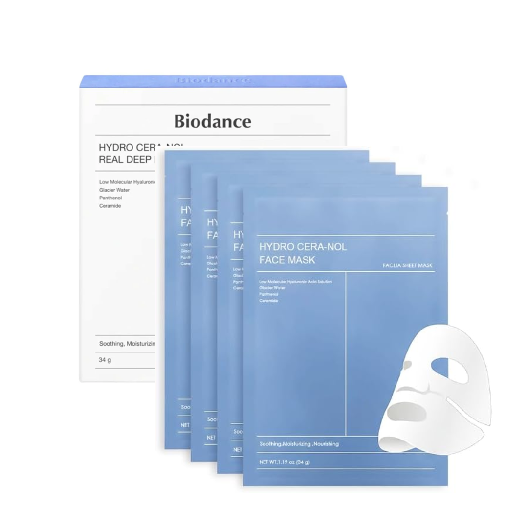 BIODANCE Hydro Cera-Nol Real Deep Mask (pack of 4), Deep Soothing Hydrogel Mask with Cera-Nol (box of 4)