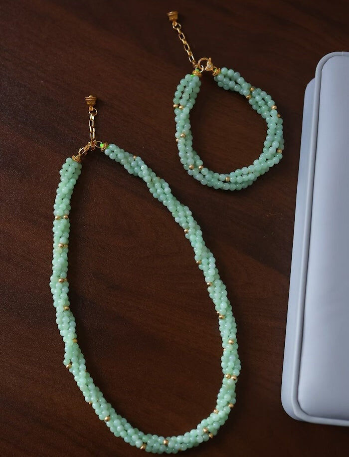 Lucky Jade Braided Necklace & Bracelet Set