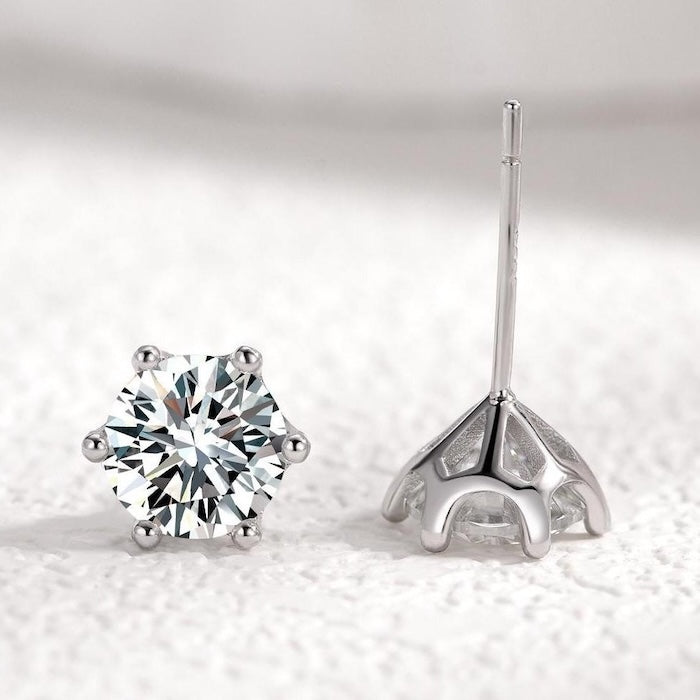 Classic Solitaire Moissanite Earrings-6 Claw & 8 Claw