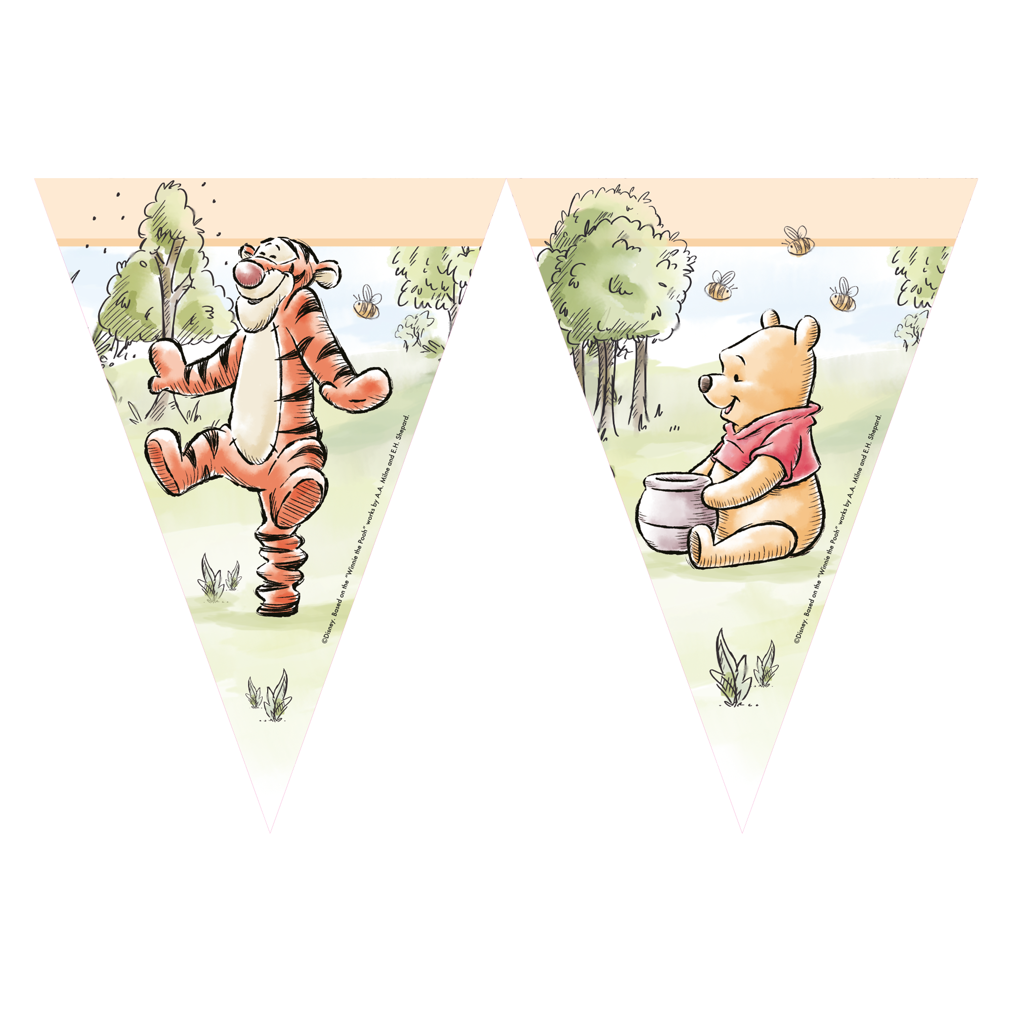 1 FSC-zertifiziertes Papier-Dreiecksbanner (9 Flaggen) – Winnie Puuh liebt die Natur