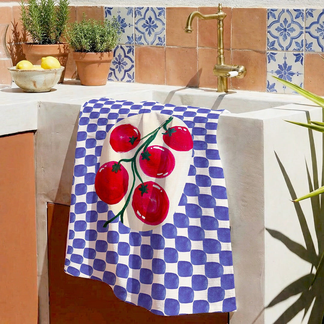 Torchon Motif Tomates sur Damier