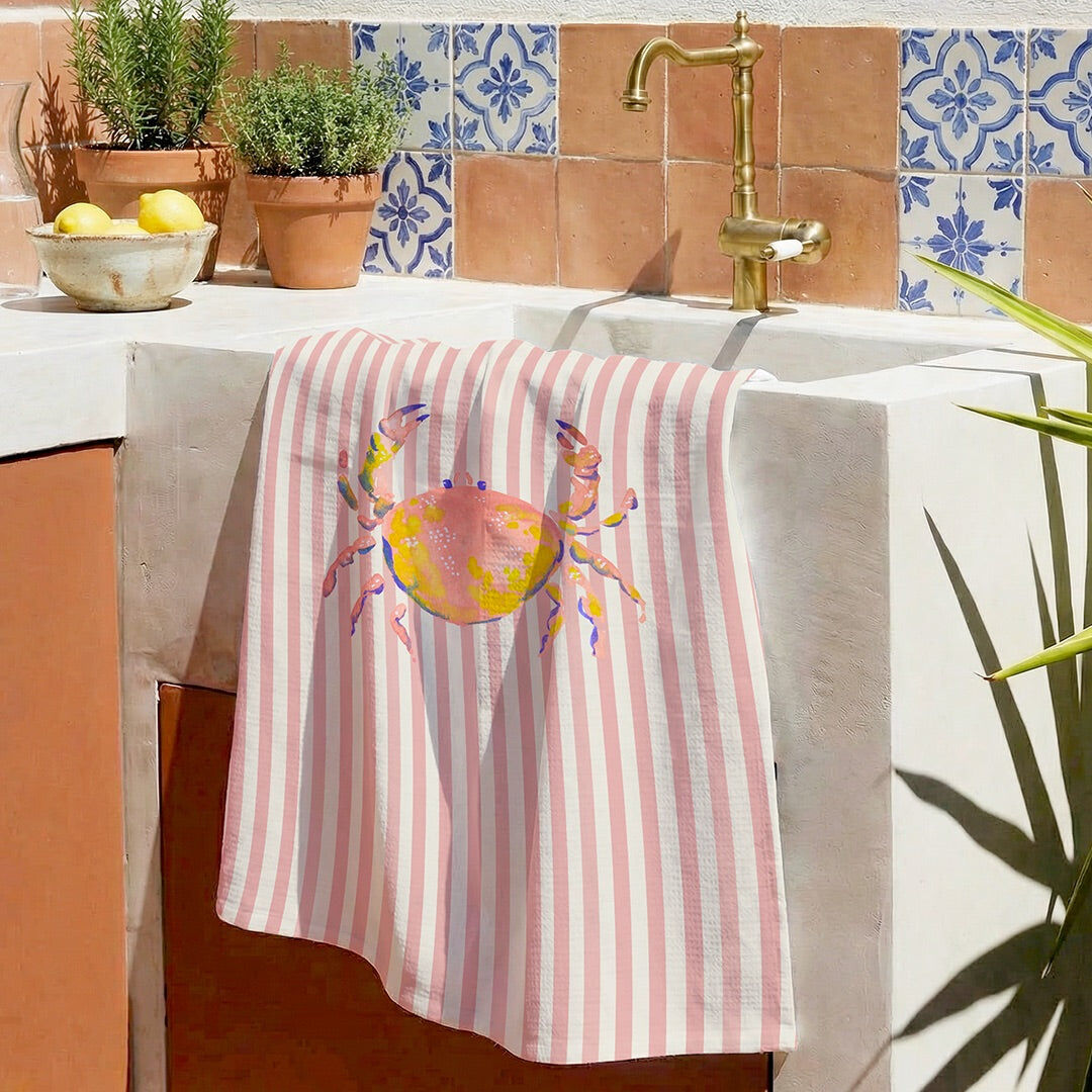 Torchon Motif Crabe Aquarelle