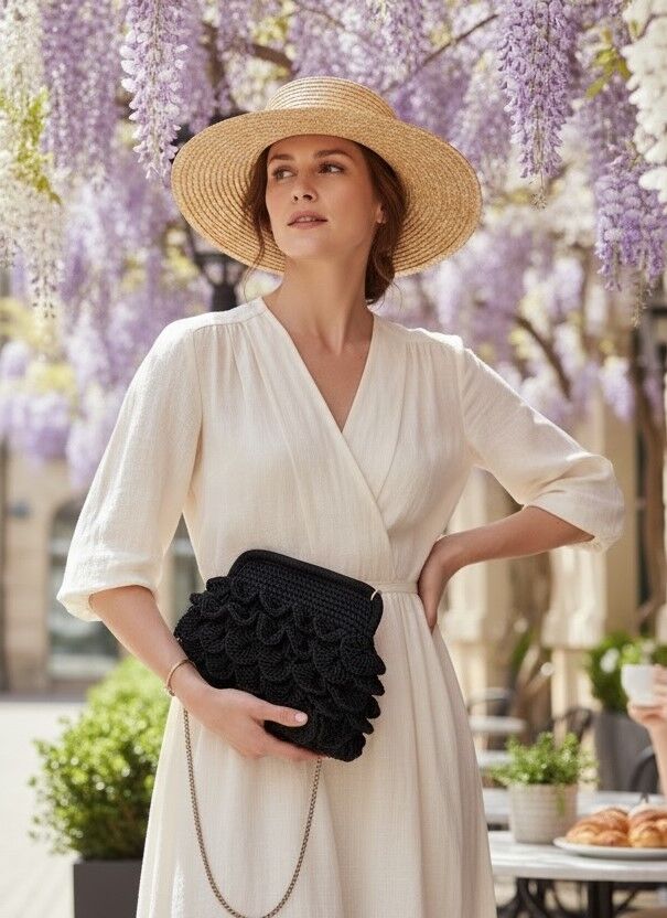 Woven paper beach bag with shoulder strap