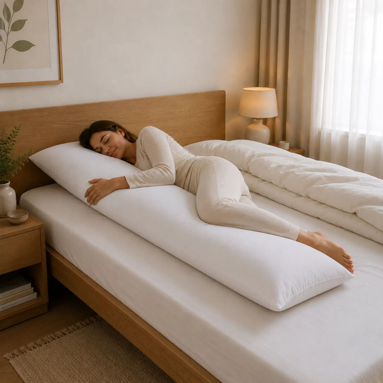100% Merino Wool Full Body Pillow | Long Side Sleeper Support Pillow | High Density | Full-Length Bed Pillow | Oeko-Tex Cotton Cover with Zipper | LanaWool
