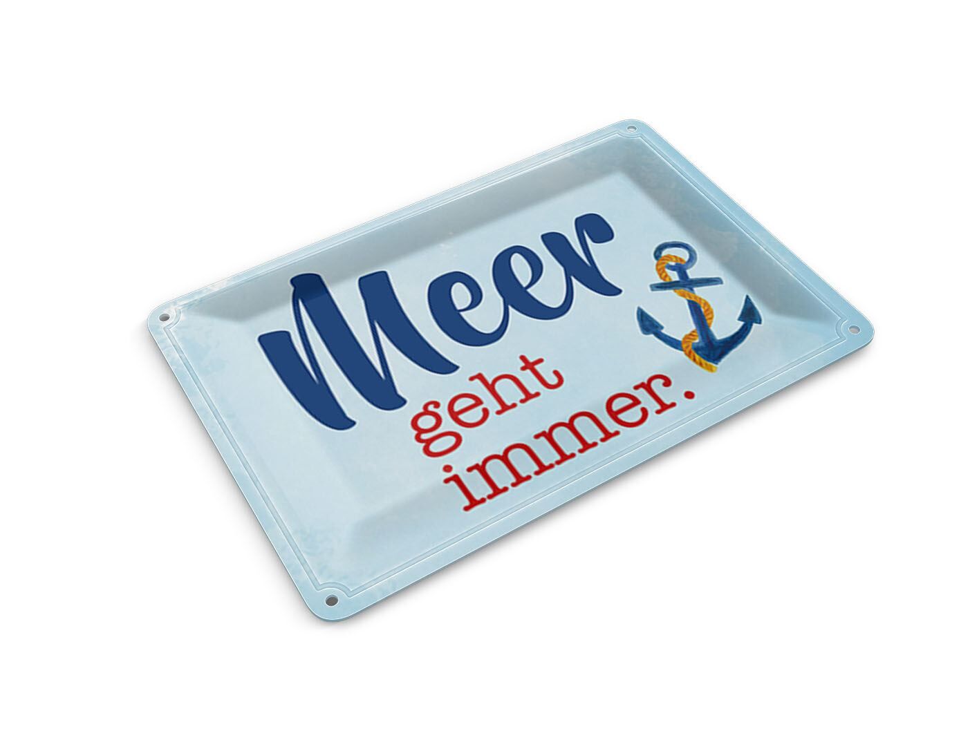 Tin postcard with saying, 10x14 cm, sea is always a good idea, anchor, blue decorative sign