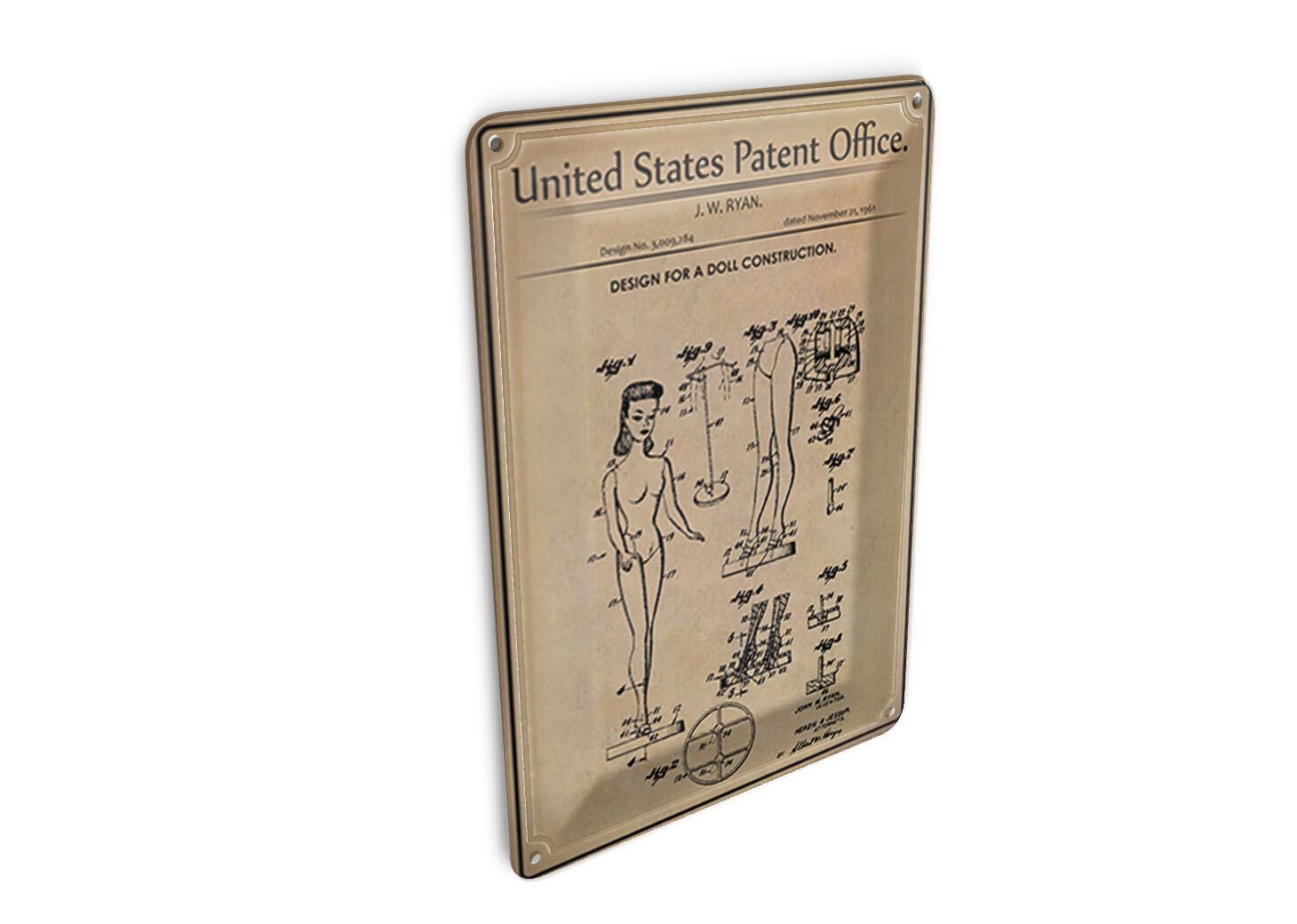 Tin postcard patent 10x14 cm design for a toy doll decorative sign