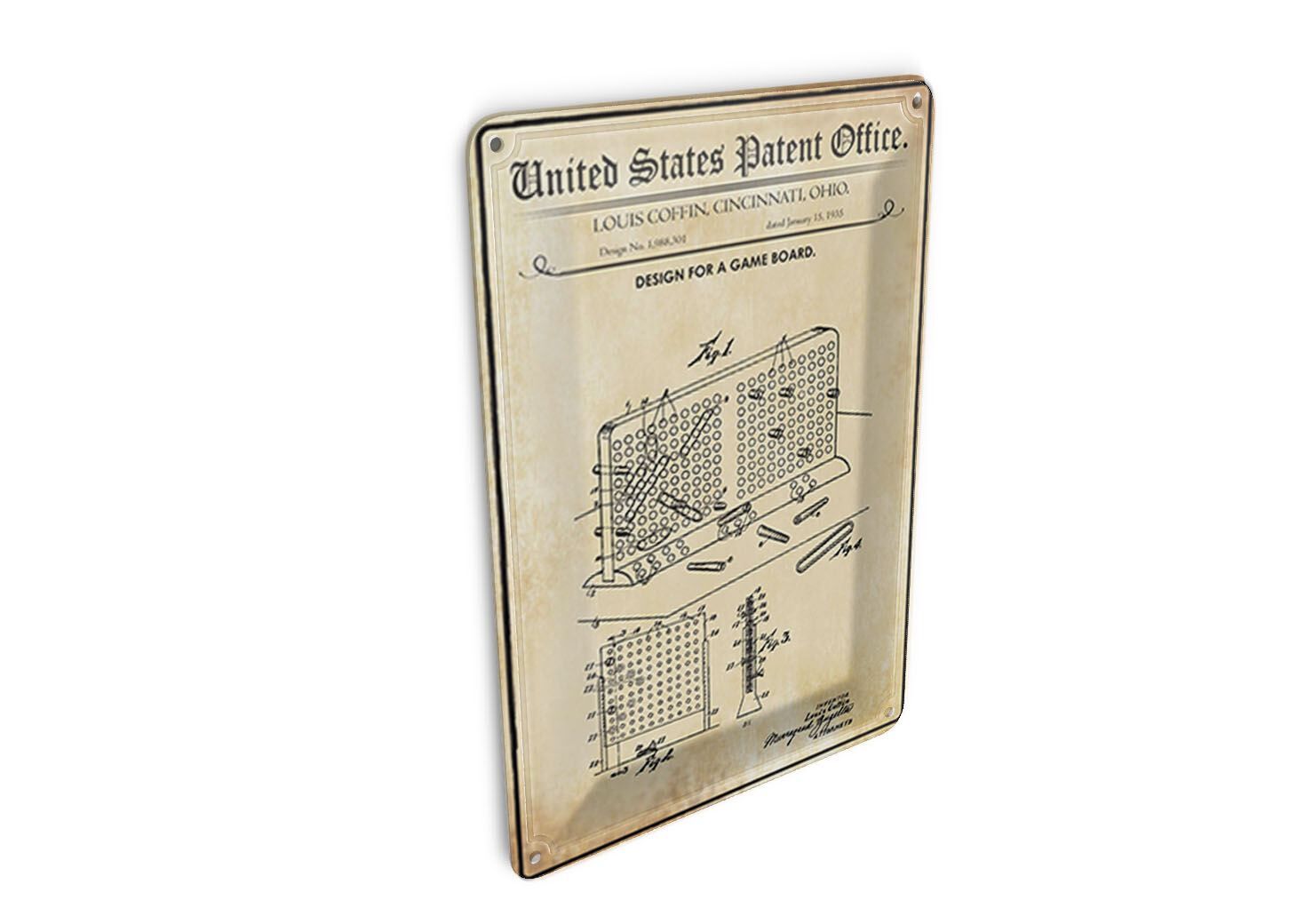 Tin postcard patent 10x14 cm design for a game board decorative sign