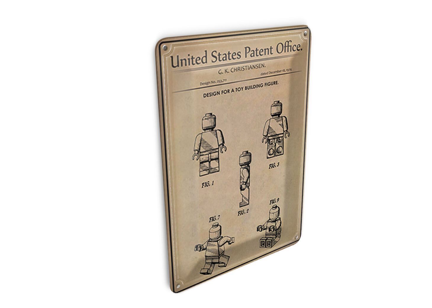 Tin postcard patent 10x14 cm design for a building block game figure decorative sign
