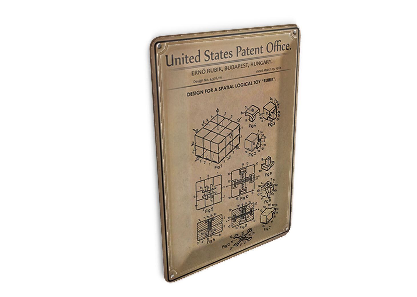 Tin postcard patent 10x14 cm design for a wonder cube decorative sign