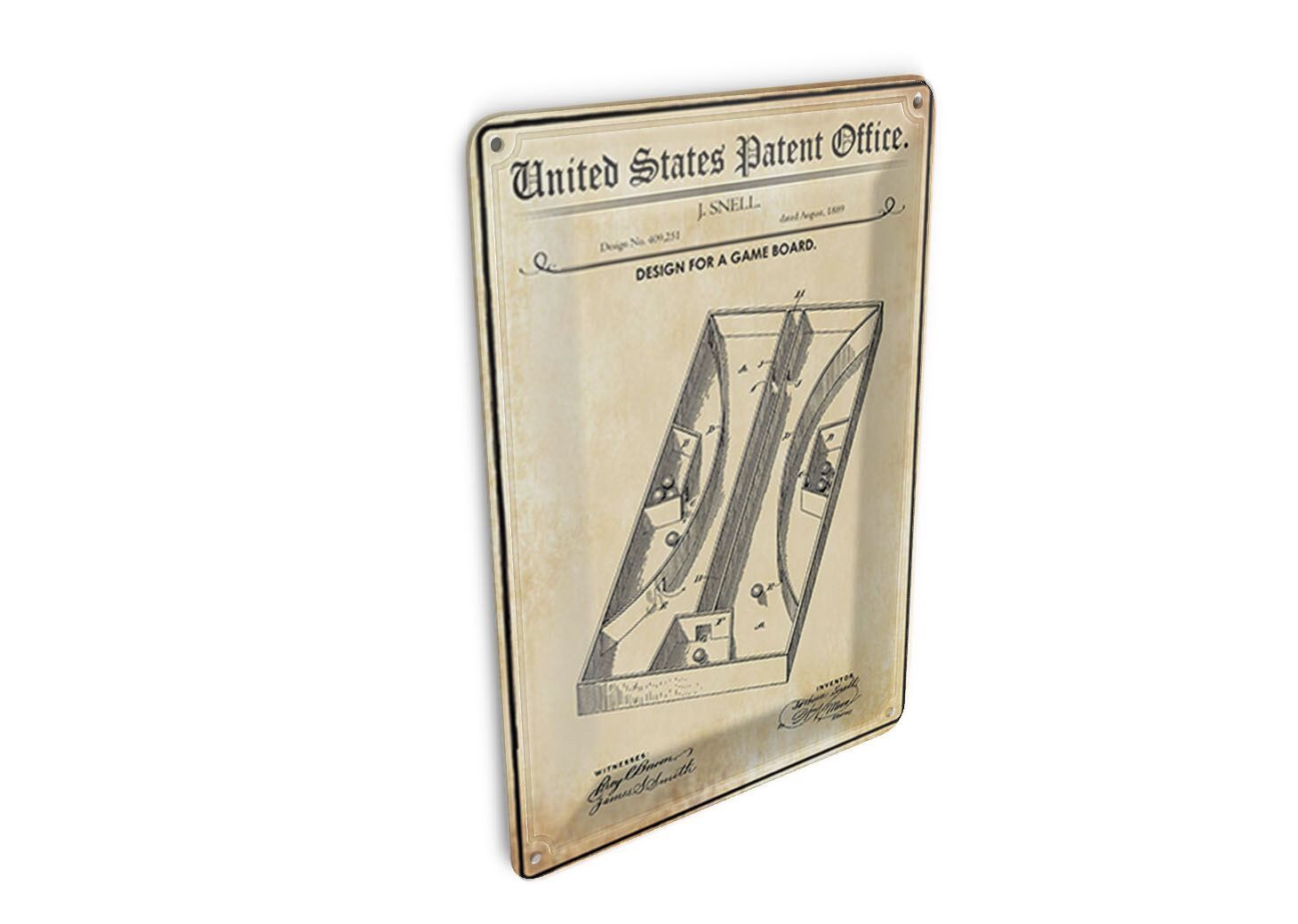 Tin postcard patent 10x14 cm design for a marble game decorative sign