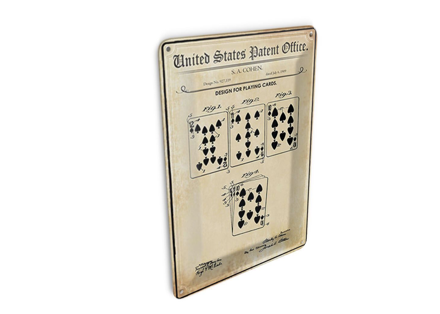 Tin postcard patent 10x14 cm design for a card game sign